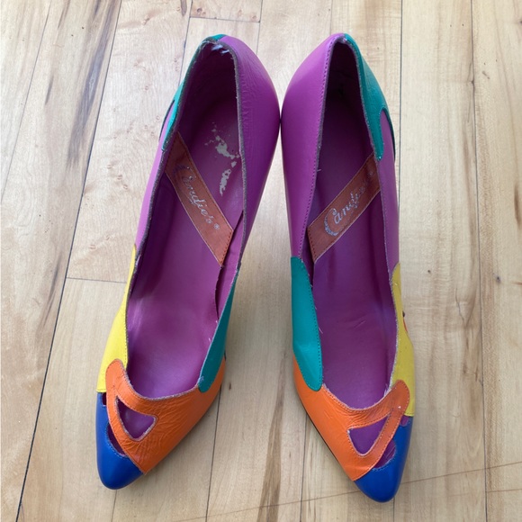 Vintage 80s color-blocked Candies heels. Size 7. - Picture 3 of 4
